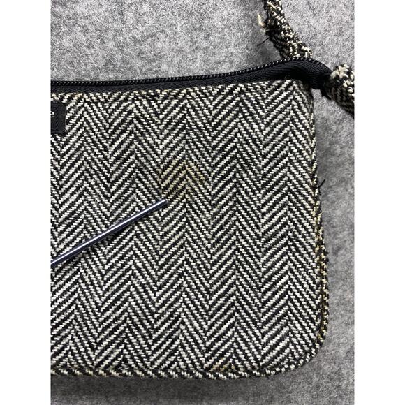 Kate Spade New York Herringbone Shoulder Bag Small Black White Tweed Purse - Picture 2 of 12